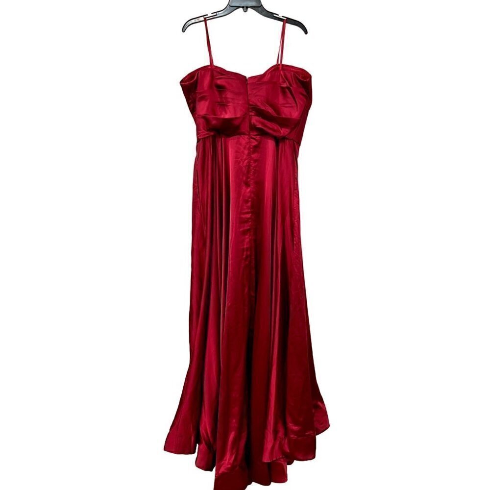 New La Femme Size 16 Strapless Slit Satin Ballgown Wine Prom Dress **Thread Pull - Picture 12 of 16